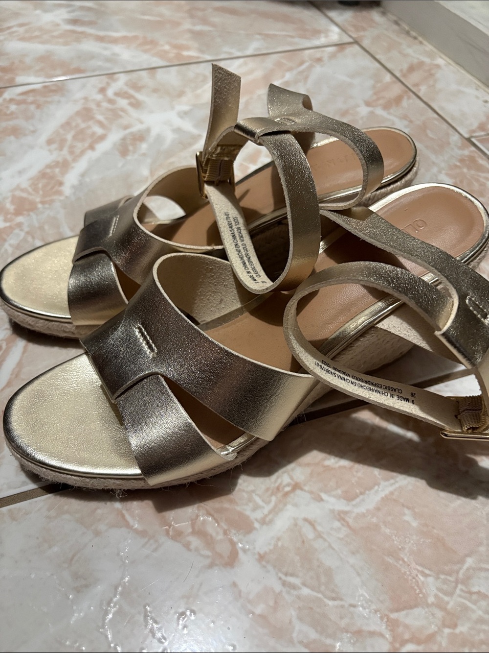 Old Navy Metallic Gold Strappy Wedge Sandals